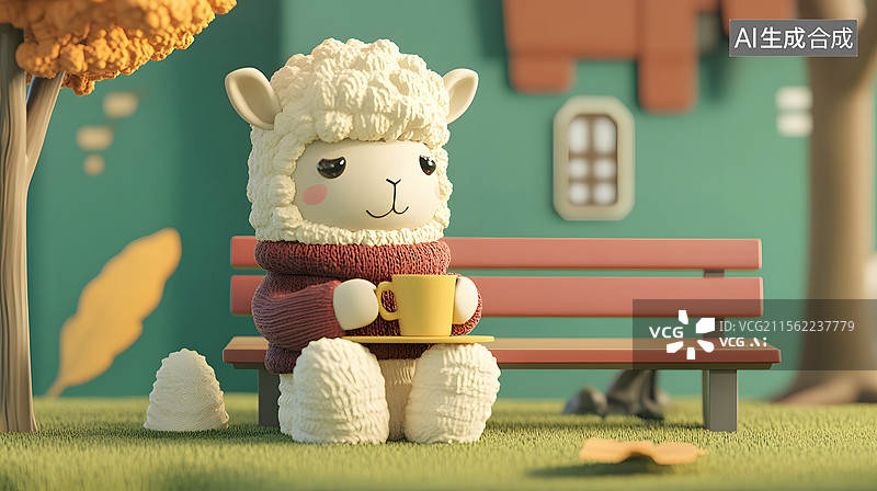 【AI数字艺术】喝咖啡的小羊驼，自然风光场景图片素材