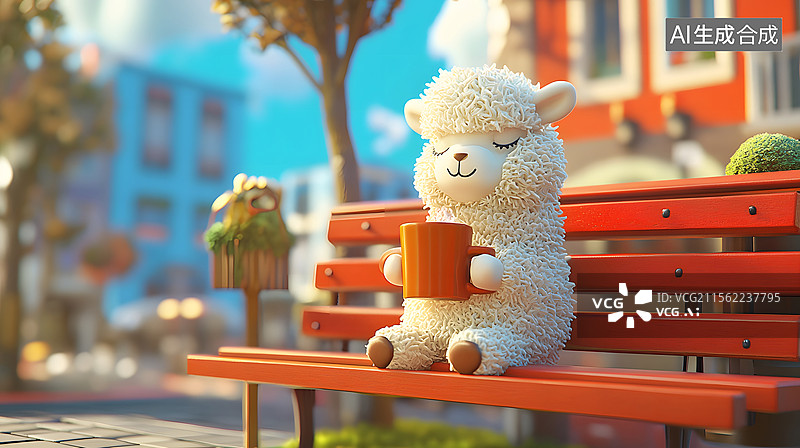 【AI数字艺术】喝咖啡的小羊驼，自然风光场景图片素材