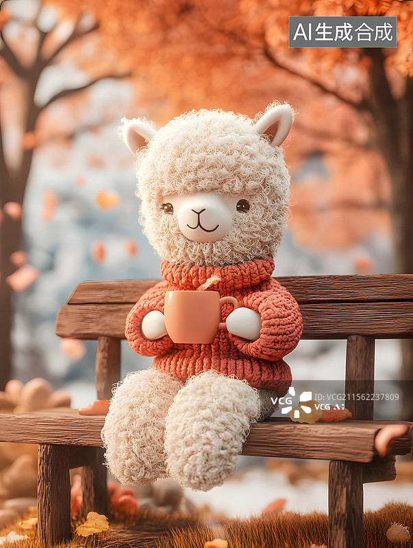 【AI数字艺术】喝咖啡的小羊驼，自然风光场景图片素材