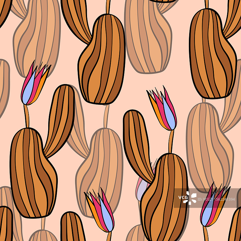 无缝图案，盛开的多肉植物仙人掌图片素材