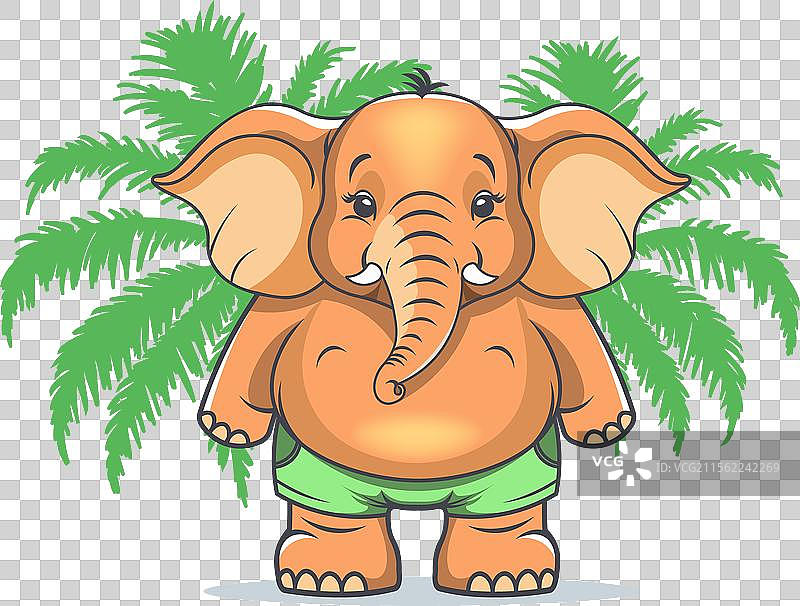 可爱的胖胖的橙色大象卡通形象站立着图片素材