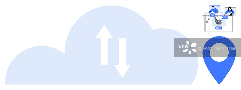 带有双向箭头和蓝色位置标记的云朵图片素材
