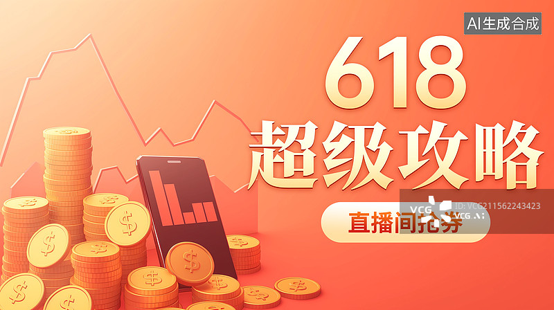 【AI数字艺术】电商年终大促插画海报模版 年终盛典双11双12，购物节预售满减 储蓄理财概念 金币和手机支付 横版图片素材
