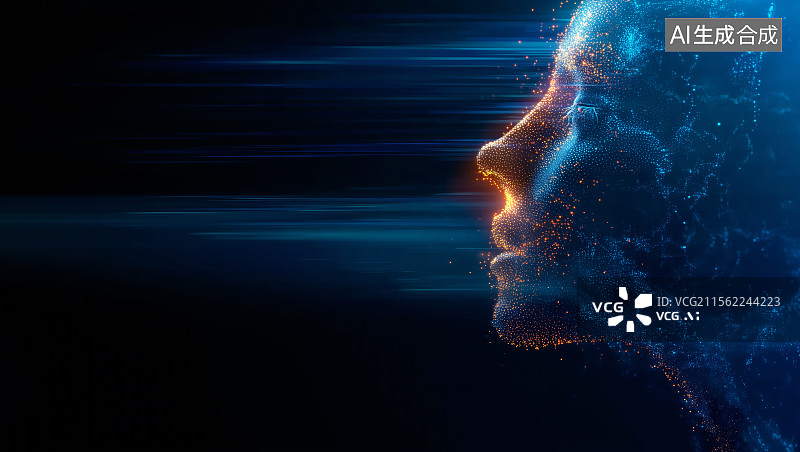 【AI数字艺术】未来科技中的人工智能赋能的人类侧影的背景插画图片素材