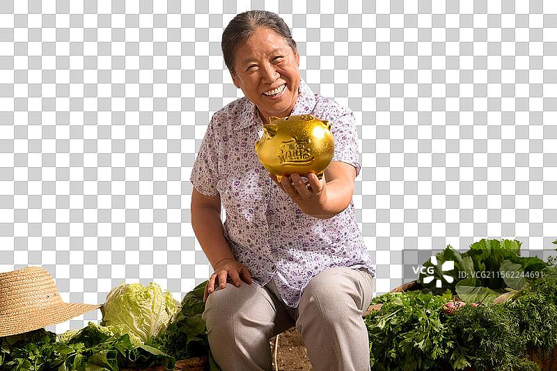 菜农拿着存钱罐图片素材