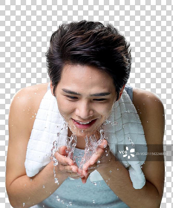 年轻的帅气男人洗脸图片素材