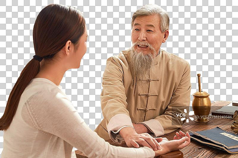老中医给病人诊脉图片素材