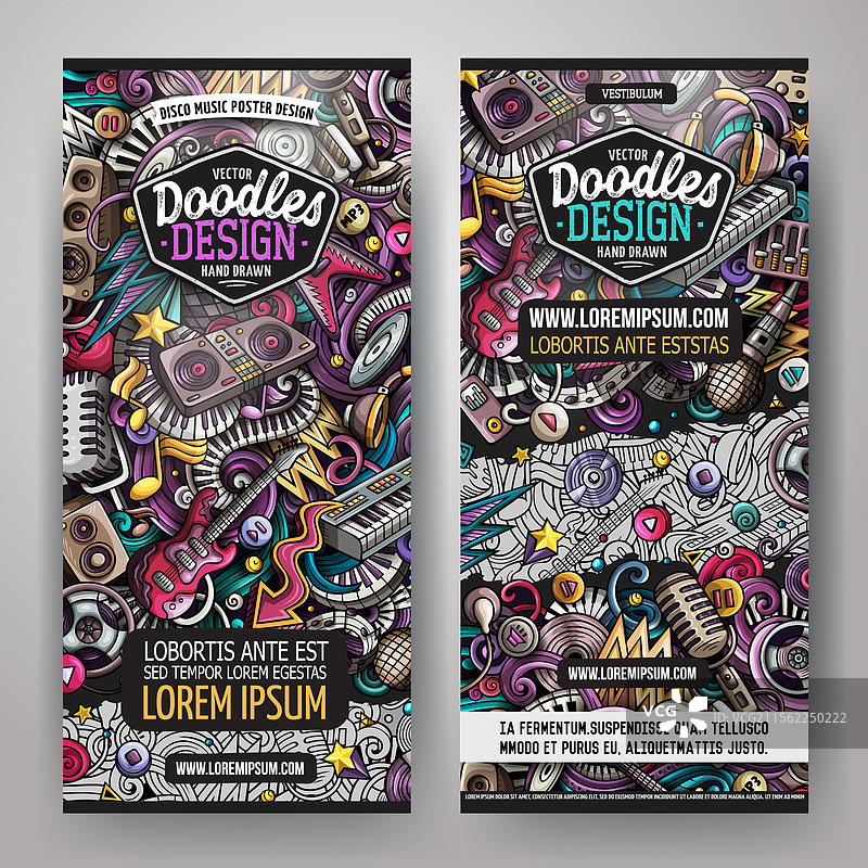 卡通可爱多彩的手绘涂鸦迪斯科图片素材