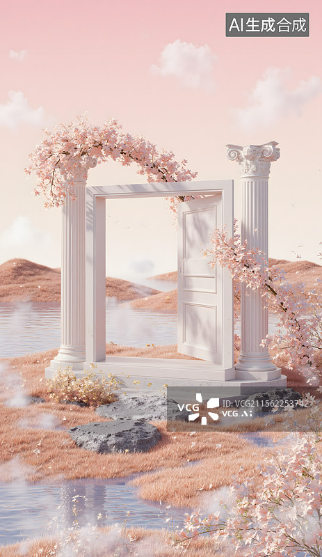 【AI数字艺术】通用3d超自然电商草地场景图片素材