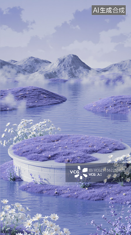 【AI数字艺术】通用3d超自然电商草地场景图片素材