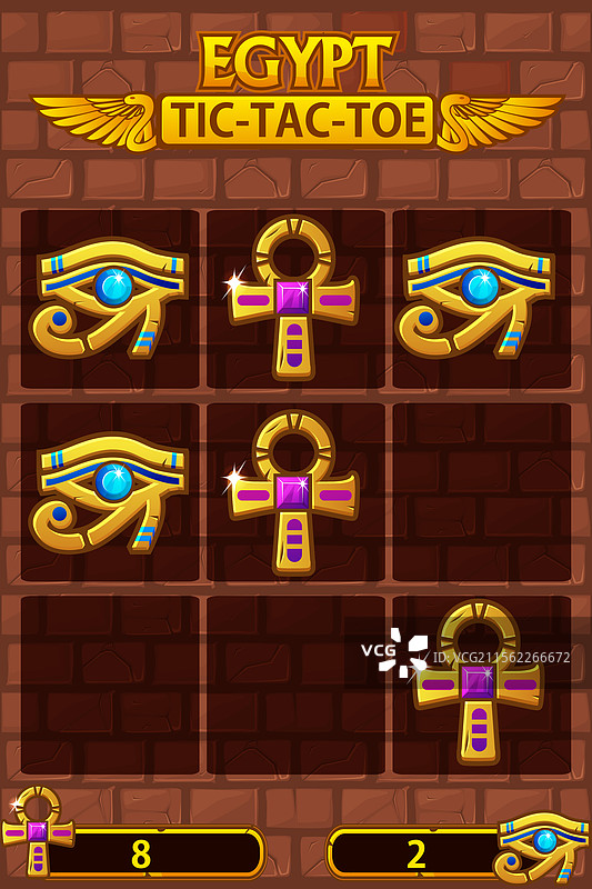 埃及主题棋盘逻辑的井字棋用户界面图片素材