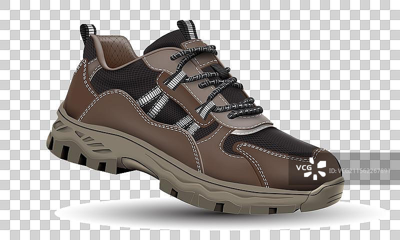 逼真的安全登山鞋，绿色皮革橡胶材质图片素材