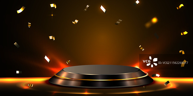 黑色背景上的获奖圆形领奖台，象征胜利图片素材