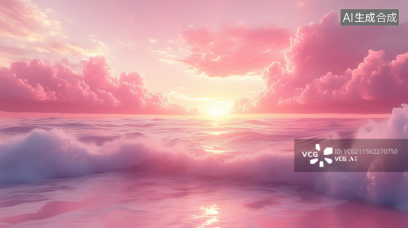 【AI数字艺术】日落时分的海滩美景图片素材