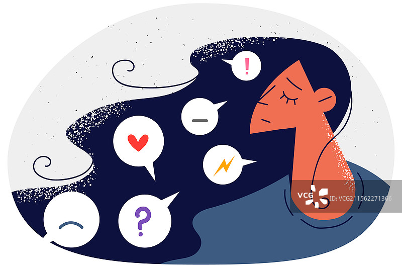 不快乐的女人头发中有表情符号图片素材