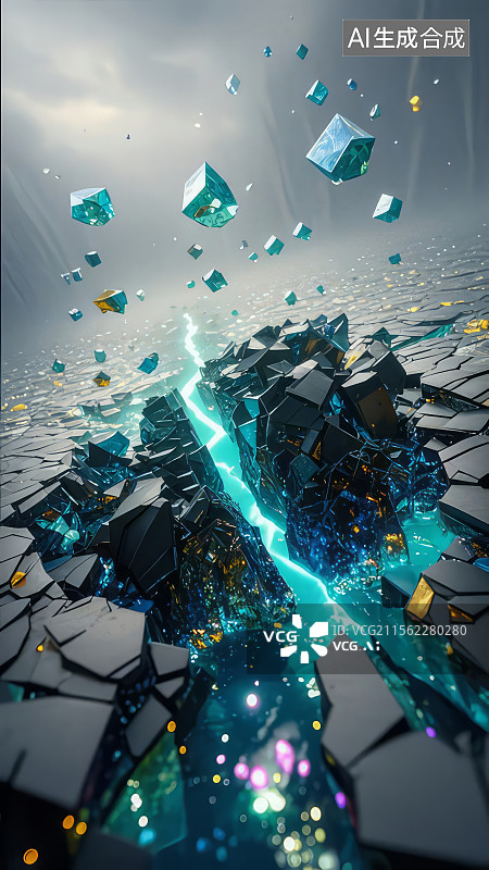 【AI数字艺术】破碎玻璃与闪电效果图片素材
