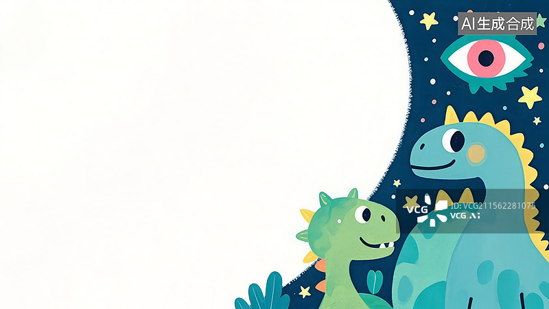 【AI数字艺术】2D卡通居右-恐龙与月亮的卡通插画图片素材
