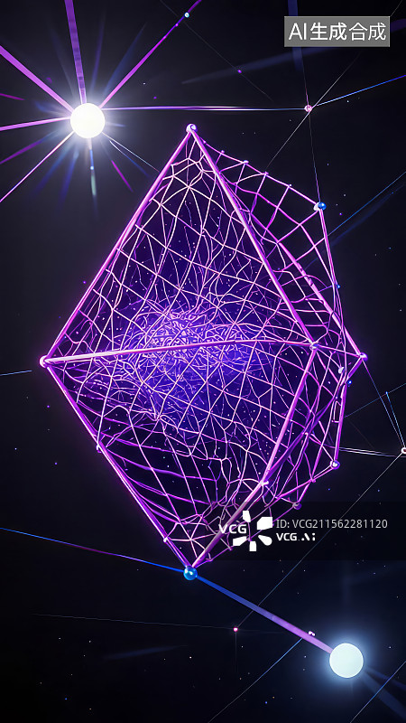 【AI数字艺术】紫色发光的几何结构图片素材
