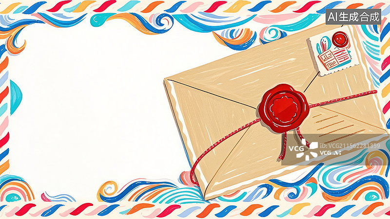 【AI数字艺术】2D卡通居右-带蜡封的信件图片素材