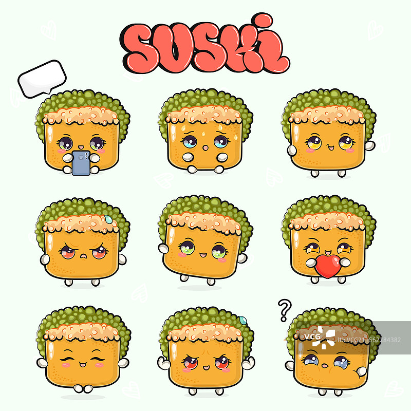 有趣可爱的快乐寿司角色组合套装图片素材