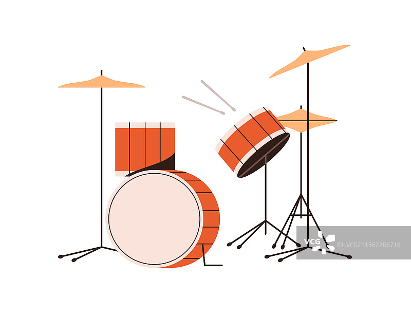 经典的鼓组套件，配有镲和鼓棒图片素材