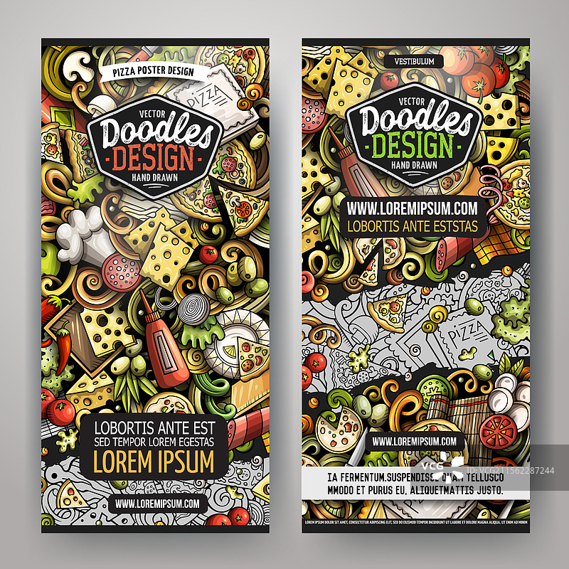 卡通涂鸦风格的披萨横幅模板合集图片素材