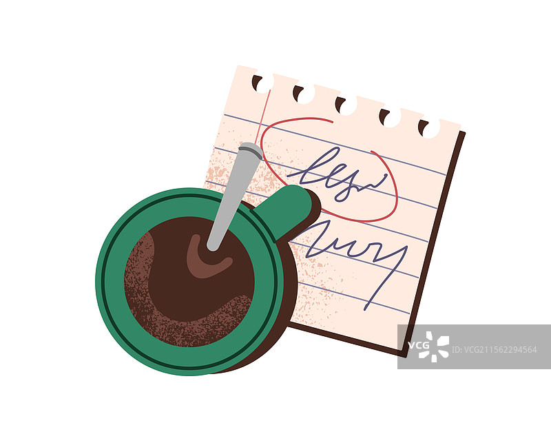 咖啡杯配茶匙和方形纸张图片素材