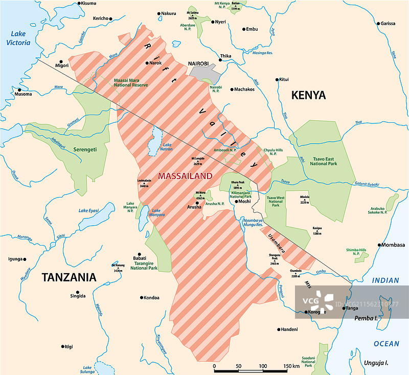 肯尼亚和坦桑尼亚的马赛部落地区地图图片素材