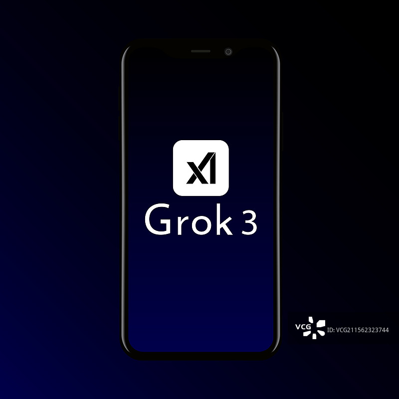 智能手机屏幕上的grok 3标志图片素材