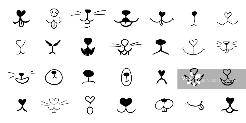 可爱宠物嘴巴漫画线条涂鸦绘图集图片素材