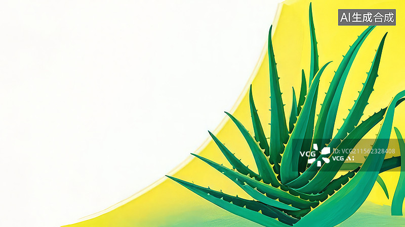【AI数字艺术】2D卡通居右--绿色芦荟植物与黄色背景图片素材