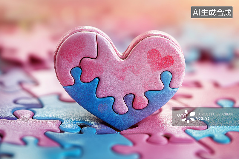 【AI数字艺术】心形拼图块图片素材