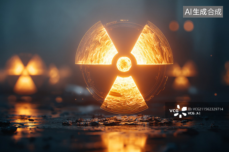 【AI数字艺术】放射性符号在黑暗环境中的发光效果图片素材