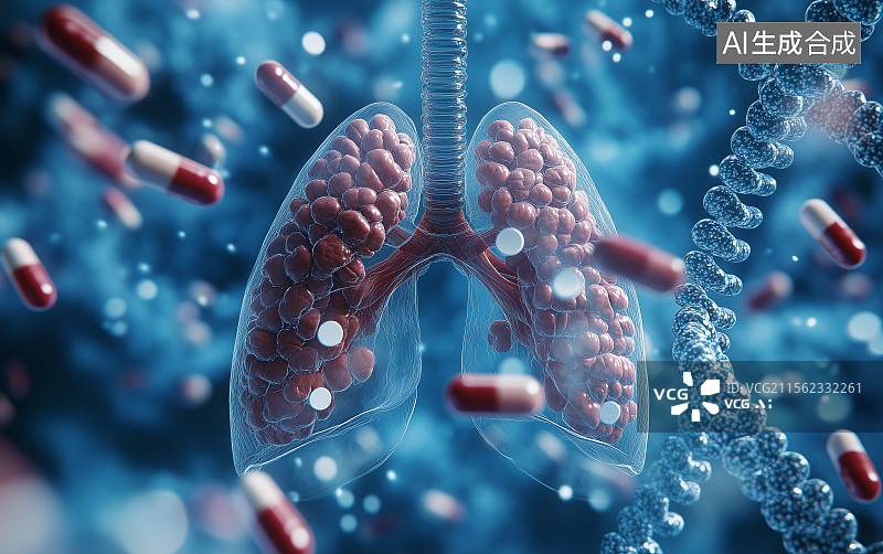 【AI数字艺术】肺部模型和药片组合图片素材