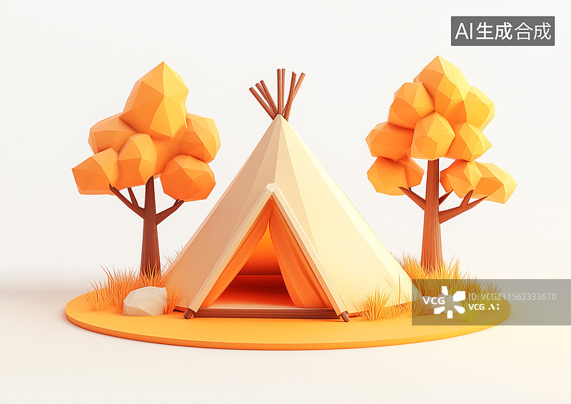 【AI数字艺术】黄色的卡通帐篷模型图片素材