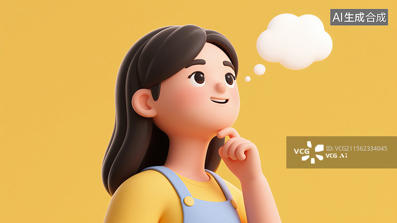 【AI数字艺术】卡通女生思考创意表达图图片素材