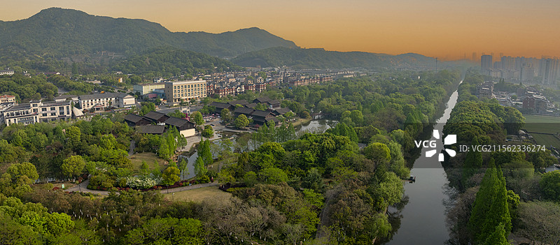 杭州拱墅区皋亭山景区千桃园航拍图片素材