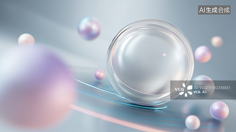 【AI数字艺术】透明玻璃球漂浮立体空间图片素材