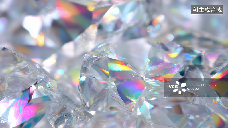 【AI数字艺术】炫彩水晶钻石折射特写图片素材