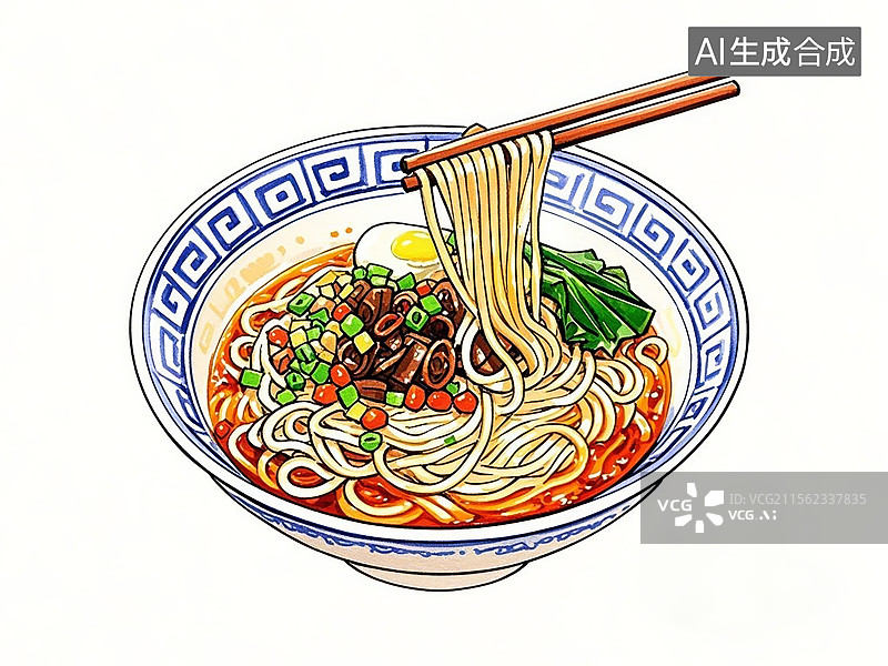 【AI数字艺术】担担面-传统美食小吃手绘插画图片素材