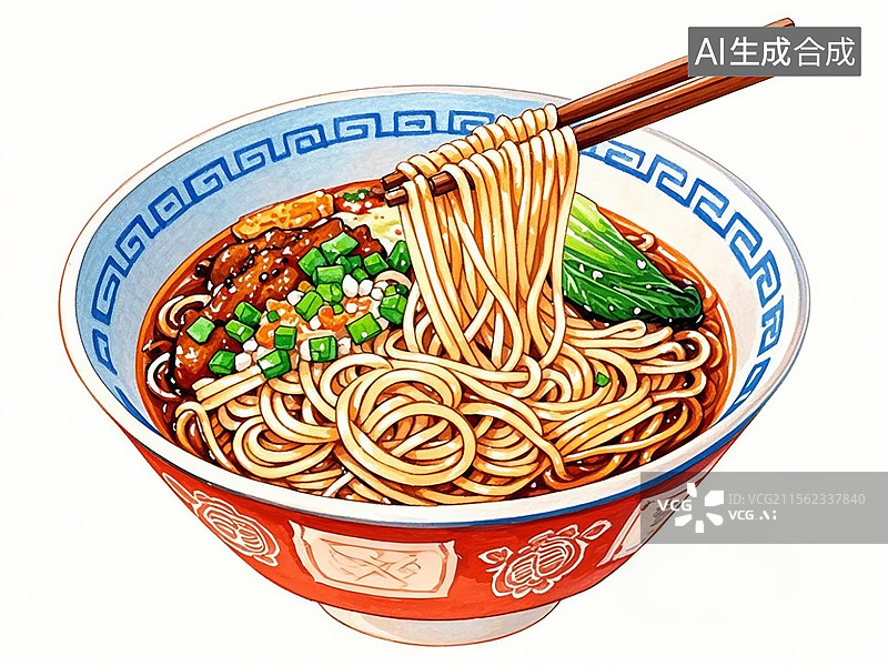 【AI数字艺术】担担面-传统美食小吃手绘插画图片素材