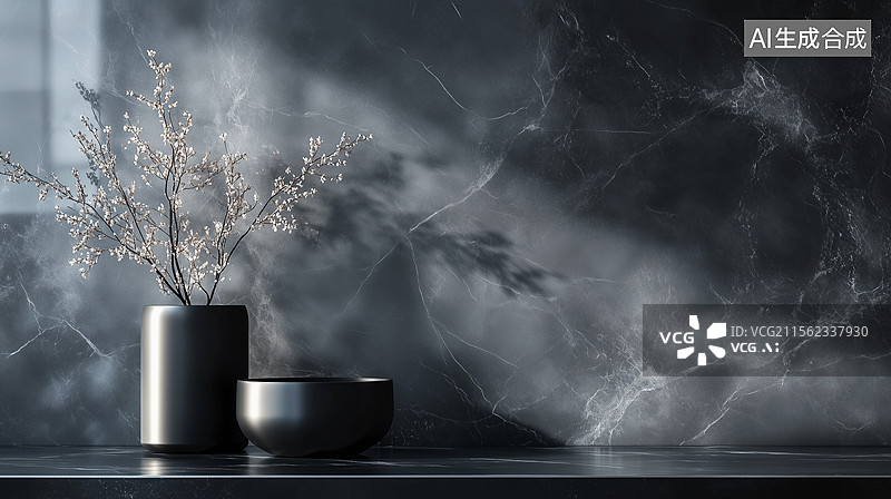 【AI数字艺术】现代暗纹大理石奢境展示背景图片素材
