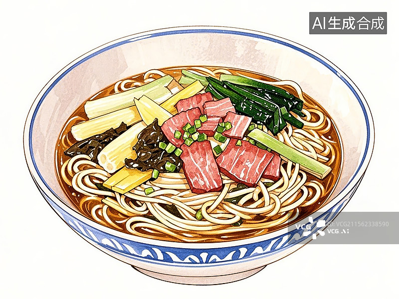 【AI数字艺术】杭州片儿川-传统美食小吃手绘插画图片素材
