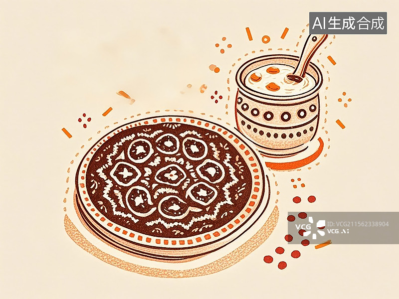 【AI数字艺术】以色列早餐沙克舒卡-传统美食小吃手绘插画图片素材