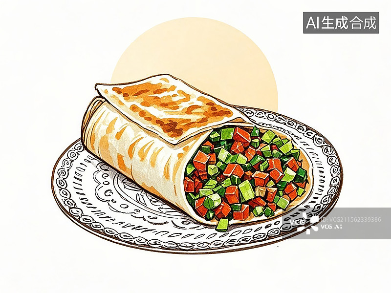 【AI数字艺术】浙江台州食饼筒-传统美食小吃手绘插画图片素材