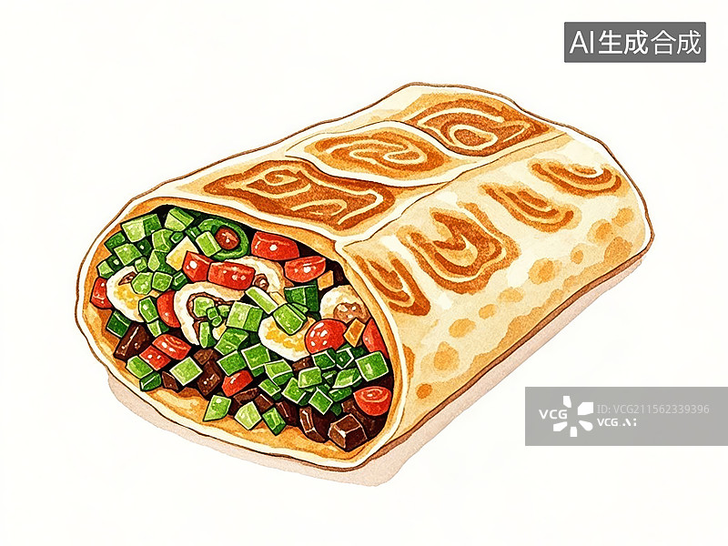 【AI数字艺术】浙江台州食饼筒-传统美食小吃手绘插画图片素材