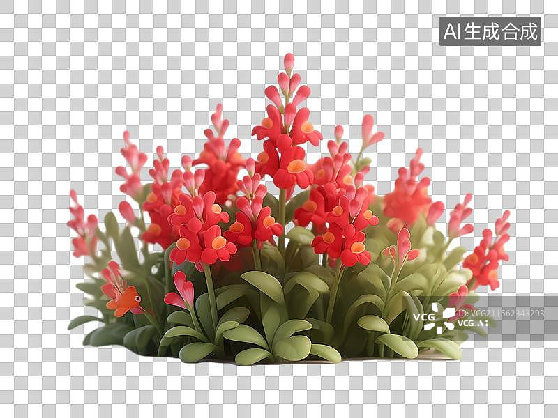 【AI数字艺术】金鱼草红色花朵绿色叶子植物图片素材