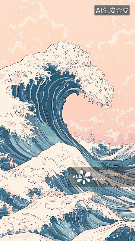 【AI数字艺术】巨浪翻滚的海景图片素材