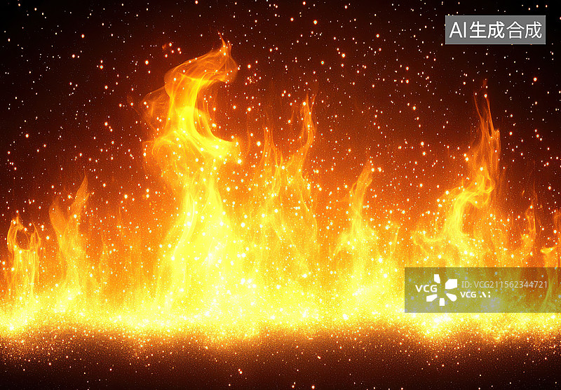 【AI数字艺术】黑色背景上炽热的火焰纹理图片素材
