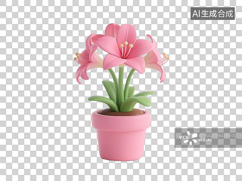 【AI数字艺术】3d卡通粉色朱顶红盆栽植物图片素材